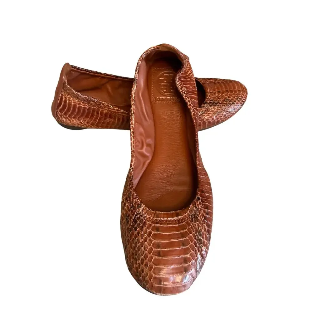 Tory Burch Eddie Snake Python Print Ballet Flats Whiskey 7